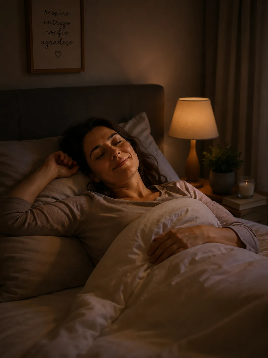 Mãe descansando com noite tranquila