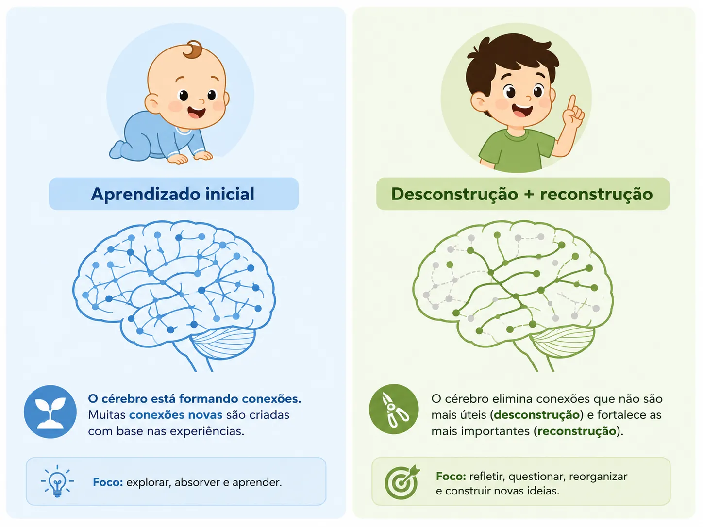 Diferença neurológica bebê vs criança